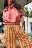 Bloc Stripe Wide Leg Pant Olive & Soft Terracotta